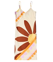 Gianni Bini Harper Sunburst Satin V-Neck Sleeveless Slip Midi Dress