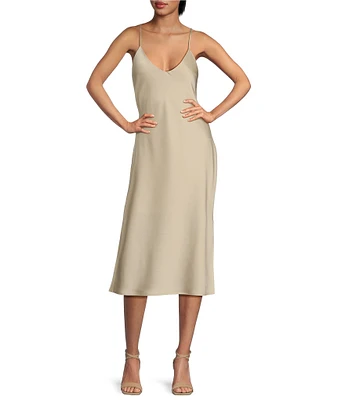 Gianni Bini Harper Satin V-Neck Sleeveless Slip Midi Dress