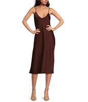 Gianni Bini Harper Satin V-Neck Sleeveless Slip Midi Dress