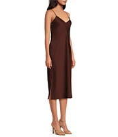 Gianni Bini Harper Satin V-Neck Sleeveless Slip Midi Dress