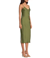 Gianni Bini Harper Satin V-Neck Sleeveless Slip Midi Dress