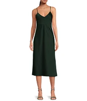 Gianni Bini Harper Satin V-Neck Sleeveless Slip Midi Dress