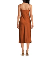 Gianni Bini Harper Satin V-Neck Sleeveless Slip Midi Dress