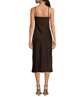 Gianni Bini Harper Satin V-Neck Sleeveless Slip Midi Dress