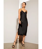 Gianni Bini Harper Satin V-Neck Sleeveless Slip Midi Dress