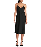 Gianni Bini Harper Satin V-Neck Sleeveless Slip Midi Dress