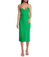 Gianni Bini Harper Satin V-Neck Sleeveless Slip Midi Dress