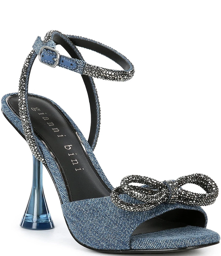 Gianni Bini Haydn Denim Rhinestone Bow Ankle Strap Dress Heels