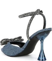 Gianni Bini Haydn Denim Rhinestone Bow Ankle Strap Dress Heels