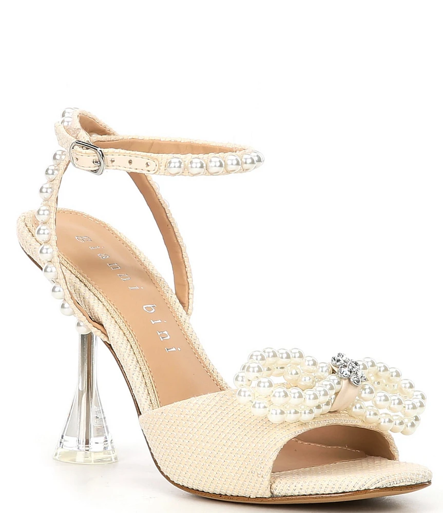 Gianni Bini HaydnTwo Raffia Pearl Bling Bow Ankle Strap Dress Sandals