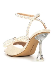 Gianni Bini HaydnTwo Raffia Pearl Bling Bow Ankle Strap Dress Sandals