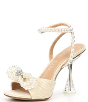 Gianni Bini HaydnTwo Raffia Pearl Bling Bow Ankle Strap Dress Sandals