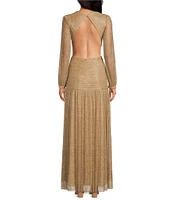 Gianni Bini Hazel Metallic Chiffon V-Neck Long Sleeve Cut Out Dress