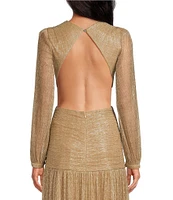 Gianni Bini Hazel Metallic Chiffon V-Neck Long Sleeve Cut Out Dress