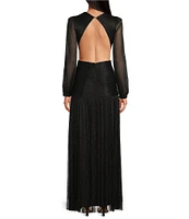 Gianni Bini Hazel Metallic Chiffon V-Neck Long Sleeve Cut Out Dress