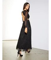 Gianni Bini Hazel Metallic Chiffon V-Neck Long Sleeve Cut Out Dress
