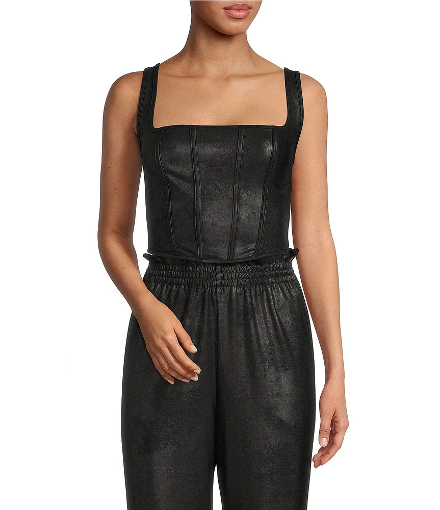 Gianni Bini Hunter Stretch Square Neck Sleeveless Coated Corset Top