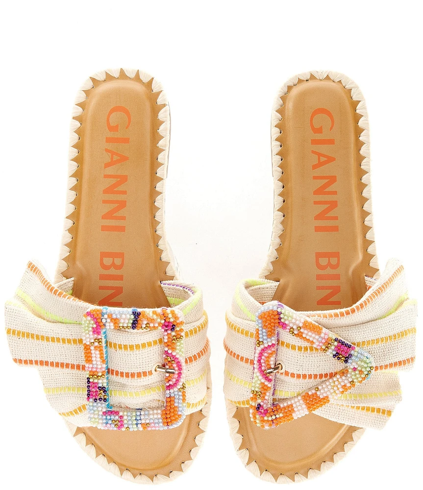 Gianni Bini Jaxson Linen Mismatched Beaded Buckle Sandals