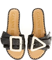 Gianni Bini Jaxson Raffia Mismatched Buckle Flat Sandals