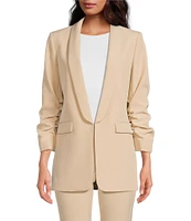 Gianni Bini Jemma Ruched 3/4 Sleeve Shawl Collar Twill Boyfriend Blazer