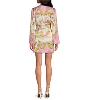 Gianni Bini Jenni Paisley Printed Satin V-Neck Long Sleeve Mini Wrap Dress