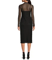 Gianni Bini Jordy Mesh Long Sleeve Crew Neck Slip Dress