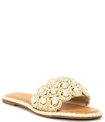 Gianni Bini Justise Raffia Pearl Flat Sandals