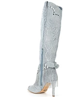 Gianni Bini Kaitrin Denim Rhinestone Embellished Bandana Over-the-Knee Boots