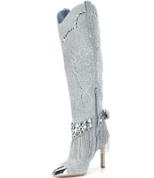 Gianni Bini Kaitrin Denim Rhinestone Embellished Bandana Over-the-Knee Boots