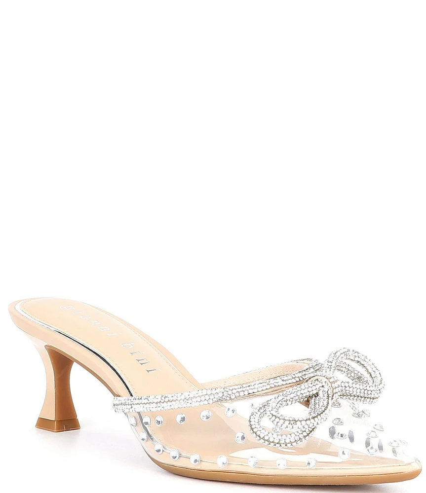 Gianni Bini Kamilla Clear Rhinestone Sparkle Embellished Bow Mules