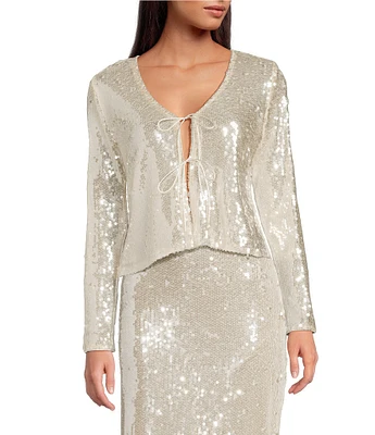 Gianni Bini Kate Sequin V-Neck Long Sleeve Tie Front Coordinating Cardigan