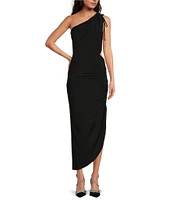 Gianni Bini Katie One Shoulder Sleeveless Matte Jersey Mini to Midi Knit Tie Dress