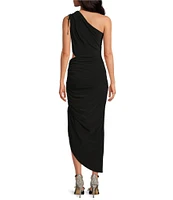 Gianni Bini Katie One Shoulder Sleeveless Matte Jersey Mini to Midi Knit Tie Dress