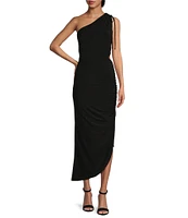 Gianni Bini Katie One Shoulder Sleeveless Matte Jersey Mini to Midi Knit Tie Dress