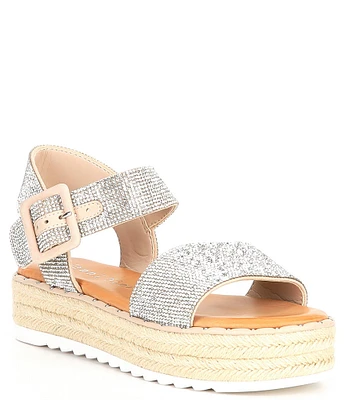 Gianni Bini KeeganThree Rhinestone Embellished Oversized Buckle Detail Platform Espadrille Sandals