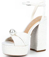 Gianni Bini Kemara Two Open Toe Embellished Pearl Studded Platform Sandals