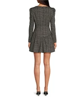 Gianni Bini Kendall Glen Plaid Corset Sqaure Neck Long Sleeve Flounce Mini Dress