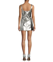 Gianni Bini Kinsley Coated Metallic Denim Square Neck Sleeveless Sheath Mini Dress