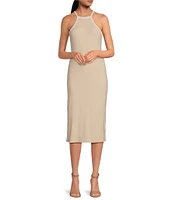 Gianni Bini Kinsley Span Knit Ribbed Cutout Halter Neck Midi Sheath Dress