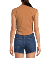 Gianni Bini Knit Mock Neck Cap Sleeve Crop Top