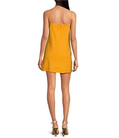 Gianni Bini Kourtney Solid Square Neck Linen Blend Sleeveless Mini Shift Dress