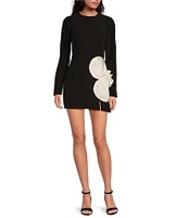 Gianni Bini Layla Crepe Crew Neck Long Sleeve Flower Applique Mini Dress