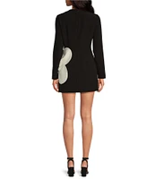 Gianni Bini Layla Crepe Crew Neck Long Sleeve Flower Applique Mini Dress