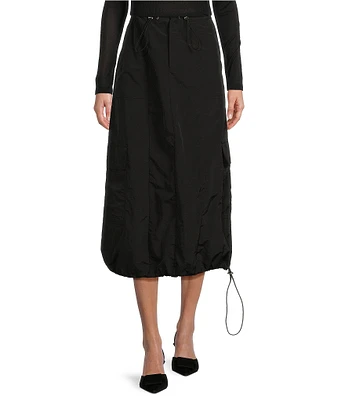 Gianni Bini Leona High Rise Drawstring Tie Cargo Parachute Midi Skirt