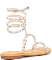 Gianni Bini Leona Rhinestone Embellished Ankle Wrap Strappy Flat Sandals