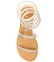 Gianni Bini Leona Rhinestone Embellished Ankle Wrap Strappy Flat Sandals