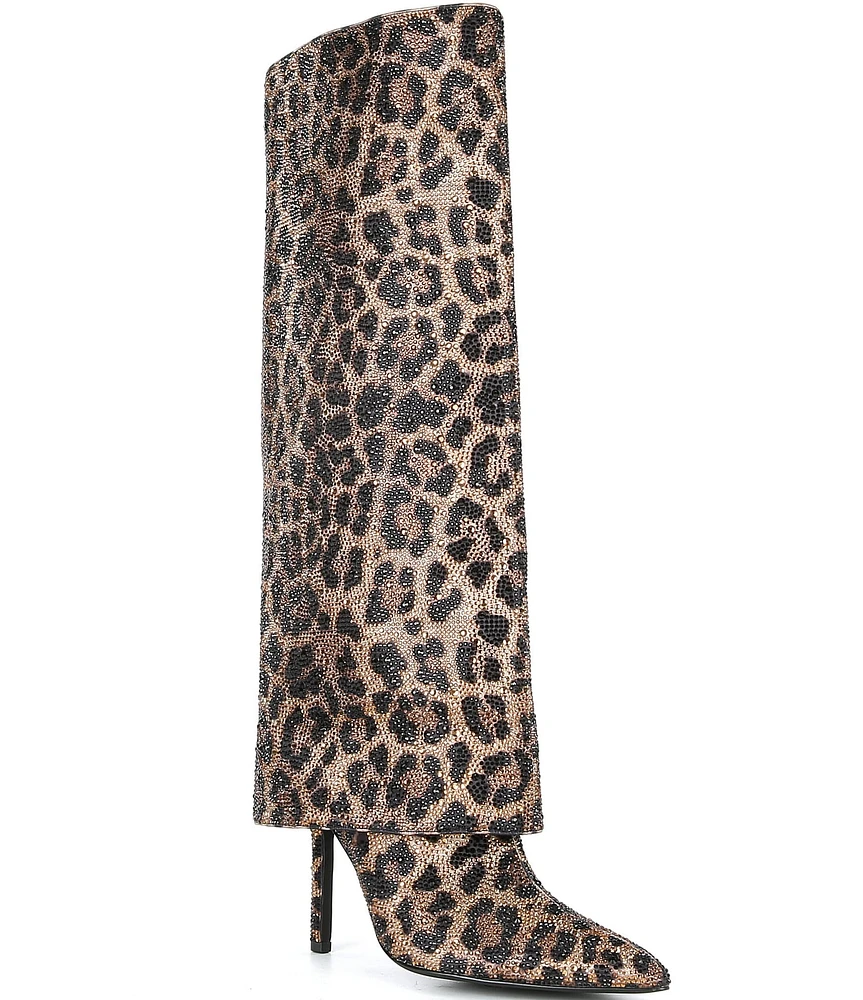 Gianni Bini Lizzie Leopard Print Rhinestone Foldover Tall Boots