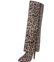 Gianni Bini Lizzie Leopard Print Rhinestone Foldover Tall Boots