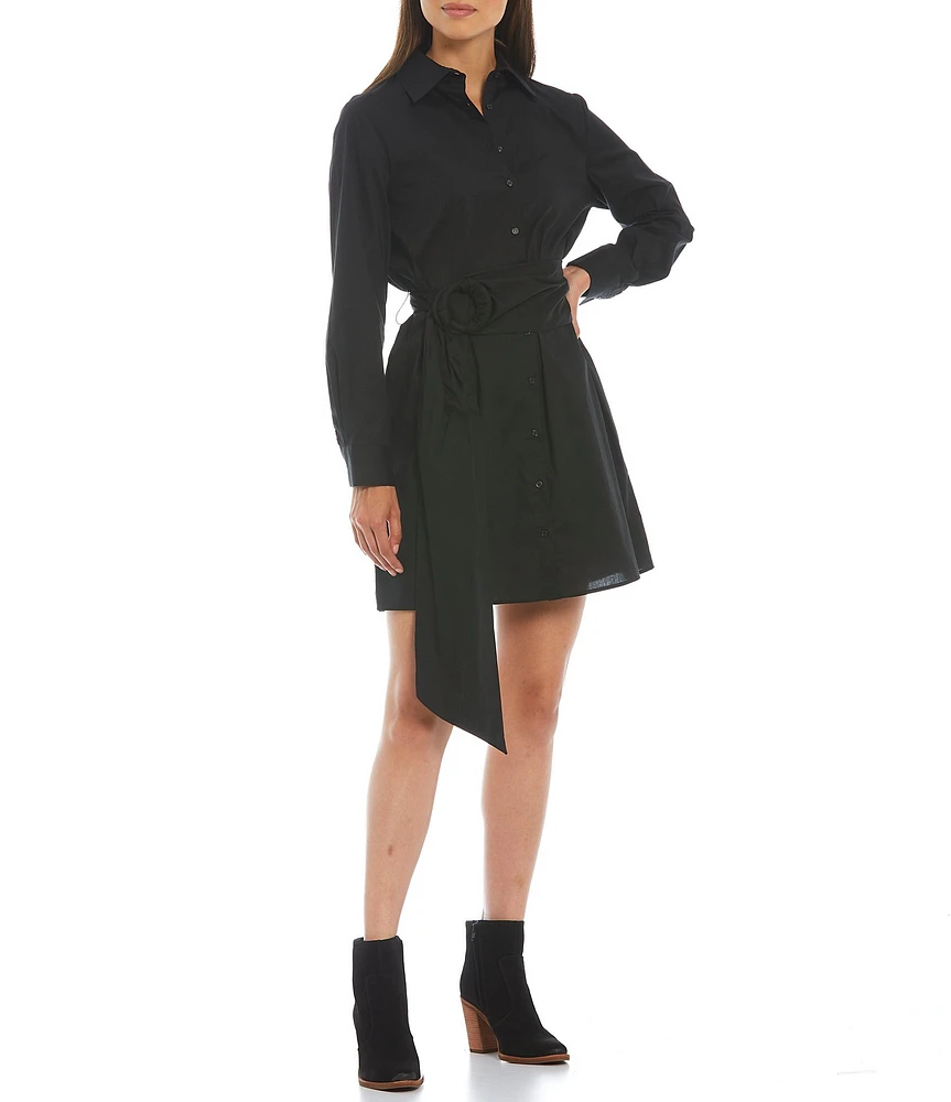 Gianni Bini Connie Long Sleeve Collar Button Down Belted Poplin Shirt Dress