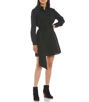 Gianni Bini Connie Long Sleeve Collar Button Down Belted Poplin Shirt Dress